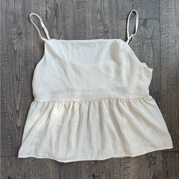 American Eagle Bubble Hem Cream Silky Tank Top - Picture 3 of 5